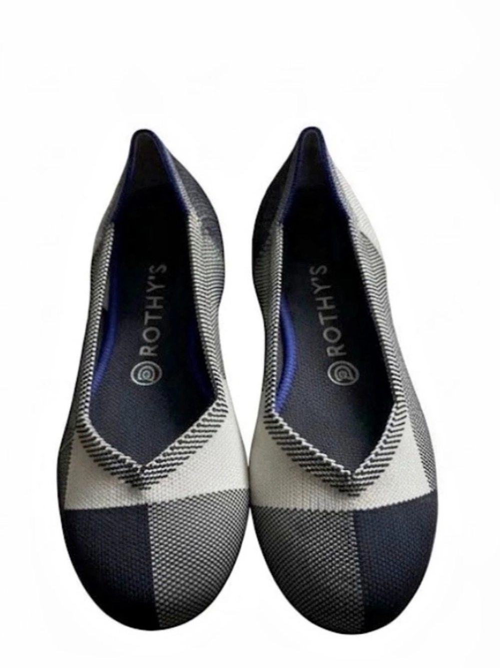 Rothy's The Point Geometric Flats Black & White US 8